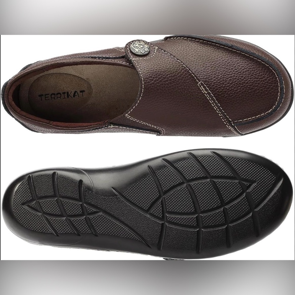 Terrikat Brown Leather Slip On Comfort Loafers Casual Shoes Women’s Size 10